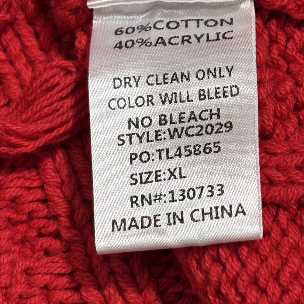 Umgee Cable Knit Sweater XL Red Dropped Shoulders Frayed Tassel Hem Fisherman - Picture 11 of 11